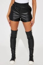 Pantalones cortos informales sólidos básicos regulares de cintura alta de color sólido convencional negro