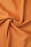 Orange beiläufige tägliche feste Applikationen, die lange Kleid-Kleider mit O-Ansatz bördeln