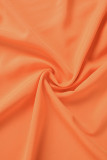 Oranje Grote maten Casual Effen vouwvesten Effen kleur Vierkante kraag A-lijn