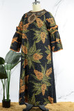 Rosa Casual Print Printing Stringy Selvedge O Neck Printed Dress Plus Size Kleider
