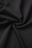 Черные элегантные однотонные прямые комбинезоны с высоким воротником в стиле пэчворк