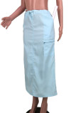 Light Blue Casual Street Solid Patchwork High Waist Straight Solid Color Bottoms