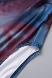 Bleu Sexy Casual Imprimer Tie Dye Dos Nu Slit Spaghetti Strap Robe Longue Robes