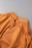 Oranje Casual Dagelijks Effen Applicaties Kralen O-hals Lange jurkjurken