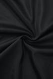 Zwarte sexy casual print uitgeholde O-hals vest jurkjurken