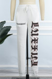 Weiße, lässige, mit Buchstaben bedruckte Basic-Hose mit normaler, hoher Taille und konventionellem Positionierungsdruck