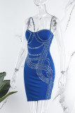Синее сексуальное горячее бурение, горячая дрель, платье на бретелях со спагетти, платья