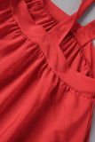 Chalecos plegables sólidos casuales de talla grande rojos Cuello cuadrado de color sólido Una línea