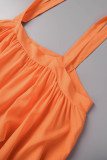 Arancione Plus Size Casual Solid Fold Gilet Tinta unita Colletto quadrato Una linea