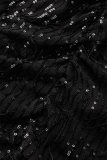 Черные повседневные лоскутные платья с длинными рукавами и блестками с кисточками и V-образным вырезом