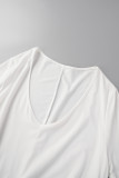 Vestido longo casual branco casual com bolso básico decote em U tamanho grande