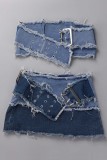 Azul Sexy Street Solid Make Old Patchwork sem alças sem mangas duas peças