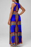 Blauwe casual elegante geometrische afdrukken O-hals vest jurk jurken