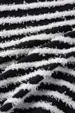Black Casual Striped Patchwork O Neck Short Sleeve Dress