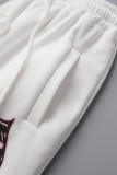 Pantalones estampados de letras informales básicos de cintura alta con estampado de posicionamiento convencional blanco