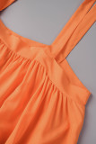 Orange Plus Size Casual Solid Fold Västar Enfärgad Fyrkantig krage A Line