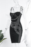 Noir Sexy Hot Drilling Hot Drill Spaghetti Strap Sling Dress Robes