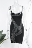 Black Sexy Hot Drilling Hot Drill Spaghetti Strap Sling Dress Dresses