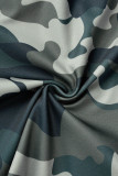 Camouflage Sexig Casual Print Patchwork en axel kortärmad två delar