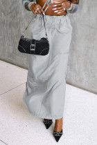 Pantaloni in tinta unita dritti a vita alta con patchwork solido grigio casual da strada