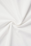 Blanco casual diario sólido bolsillo básico cuello en U vestido largo más tamaño