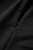 Black Elegant Solid Patchwork Half A Turtleneck Straight Jumpsuits