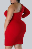 Röd Casual Elegant Solid Patchwork V-hals omslagen kjol Plus Size Klänningar