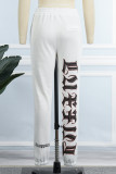 Pantalones estampados de letras casuales básicos regulares de cintura alta con estampado de posicionamiento convencional negro