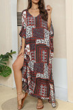 Blue Casual Print Patchwork Swimwears Cover Up
