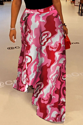 Pink Casual Street Print Patchwork High Waist Wide Leg Positioning Print Bottoms