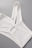 Белые сексуальные повседневные однотонные жилеты с открытой спиной, брюки с косым воротником без рукавов, две штуки