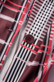Colletto rovesciato patchwork scavato con stampa casual rossa Taglie forti