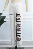 White Casual Letter Print Basic Regular High Waist Conventional Positioning Print Trousers
