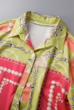 Yellow Casual Print Patchwork Shirt Collar Long Sleeve Two Pieces