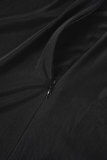 Macacões justos pretos sexy com retalhos transparentes de malha com decote em O