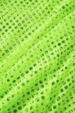 Fluorescerande Grön Sexig Solid urholkad Genomskinlig Rygglös Halter Lång Klänning Klänningar