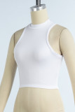White Casual Solid Basic Half A Turtleneck Tops