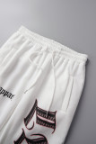 Calça casual branca com estampa de letras básica regular cintura alta convencional com estampa de posicionamento