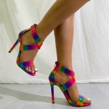 Chaussures de porte pointues à impression patchwork décontractée en couleur (hauteur du talon 4.53 pouces)