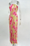 Розовые сексуальные платья с юбкой-карандаш без бретелек с принтом в стиле пэчворк