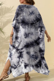 Grauer Sexy Print Tie Dye Patchwork Slit Bademode Cover Up