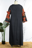 Oranje Casual Print Print Stringy Selvedge O-hals bedrukte jurk Grote maten jurken