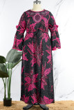 Rosa Casual Print Printing Stringy Selvedge O Neck Printed Dress Plus Size Klänningar