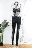 Black Sexy Patchwork Solid Bandage Hollowed Out See-through Backless Halter Skinny Jumpsuits