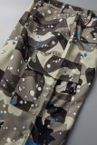 Army Green Casual Street Print Patchwork Straight Hoge taille Straight Full Print Bottoms