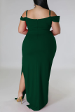 Verde sexy elegante sólido patchwork volante hendidura correa de espagueti vestido irregular vestidos de talla grande