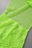 Vert Fluorescent Sexy Solide Évidé Transparent Dos Nu Halter Robe Longue Robes