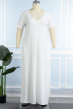 Белый Классический Длинное Платье с U-образным вырезом Повседневные Повседневные Сплошной Карман Большие размеры