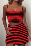 Rouge Sexy Street Striped Impression Spaghetti Strap Sans Manches Deux Pièces