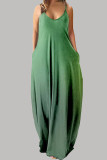 ライトグリーン カジュアル シンプル 徐々に変化する ソリッドカラー スパゲッティ ストラップ ストレート ドレス